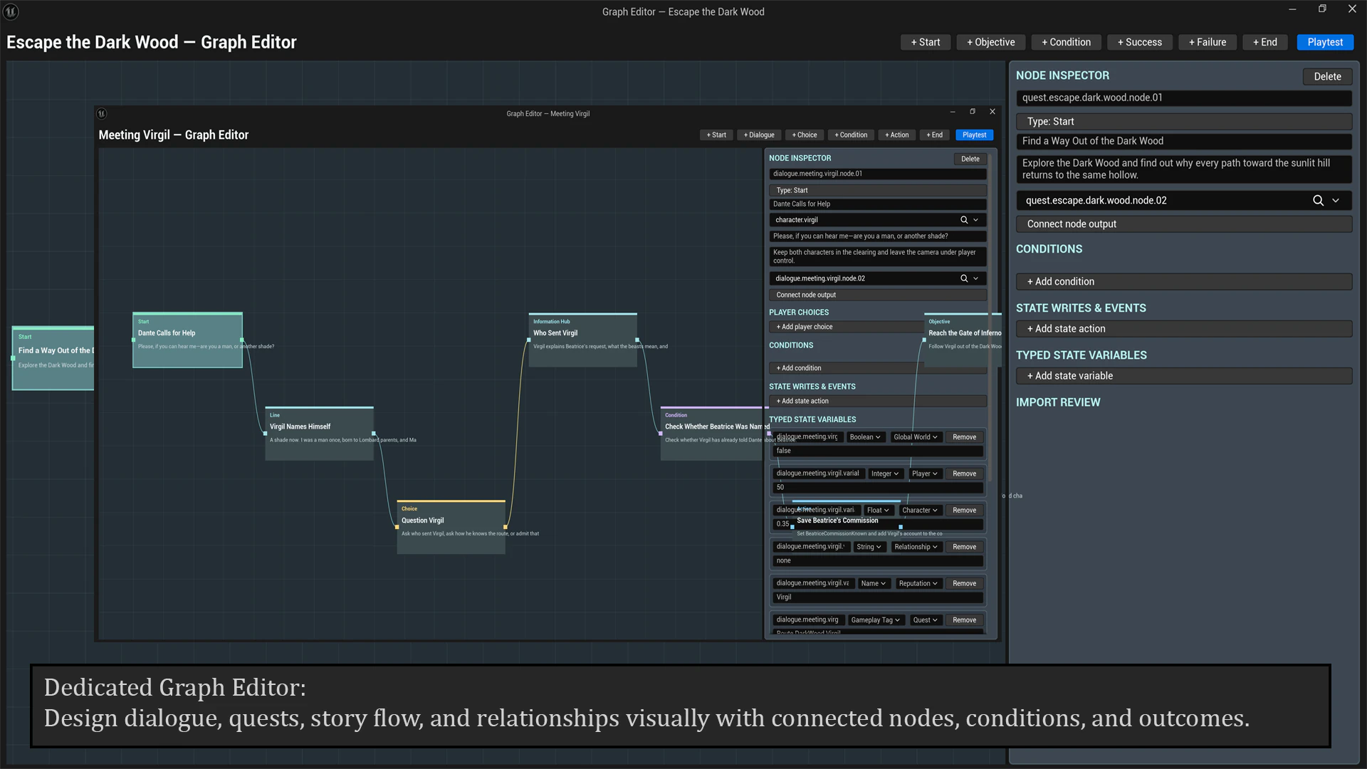 Game Design Document Studio visual graph editor for connected design records