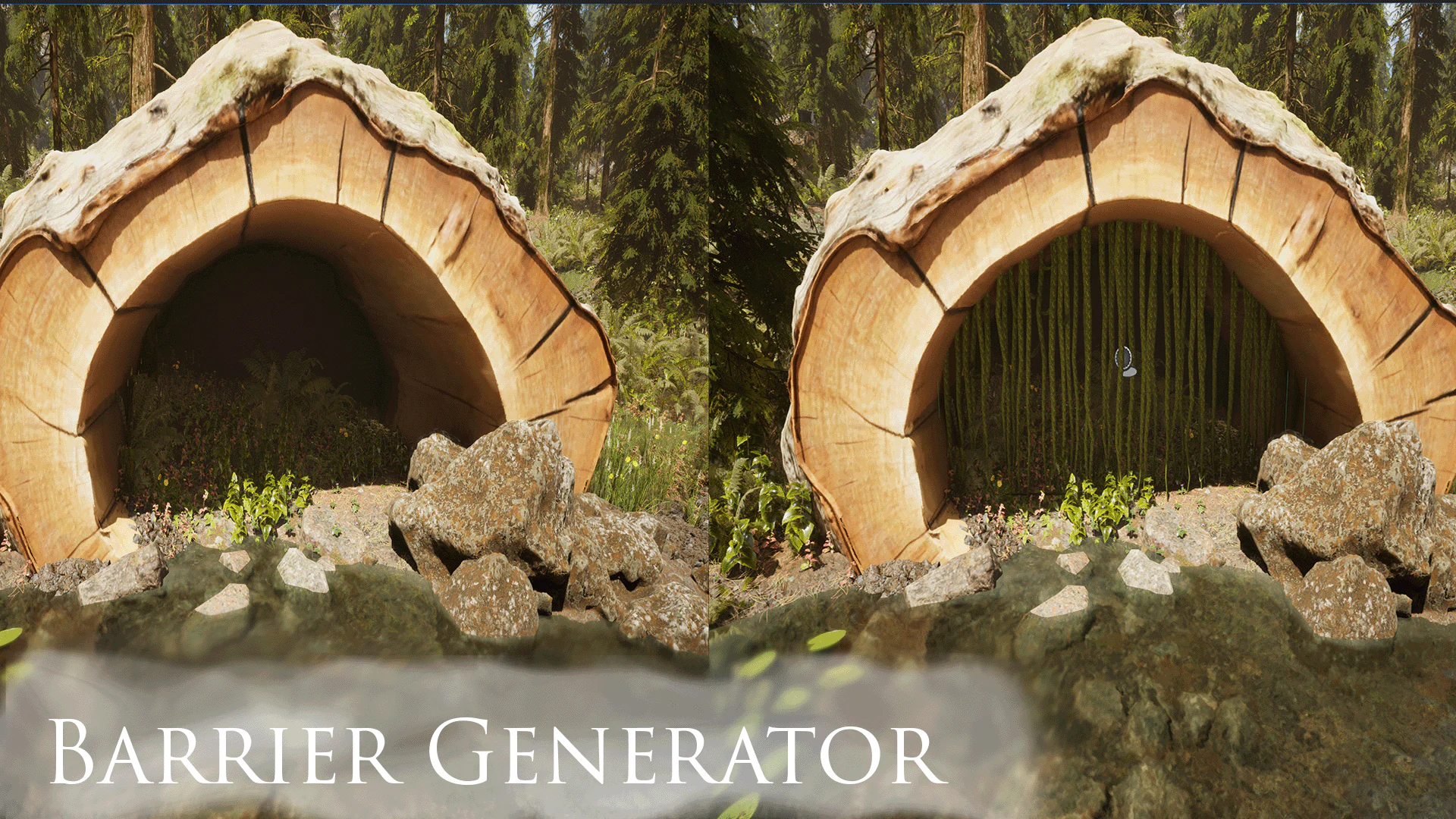 Organic barrier and branching root structures generated with PRG in Unreal Engine